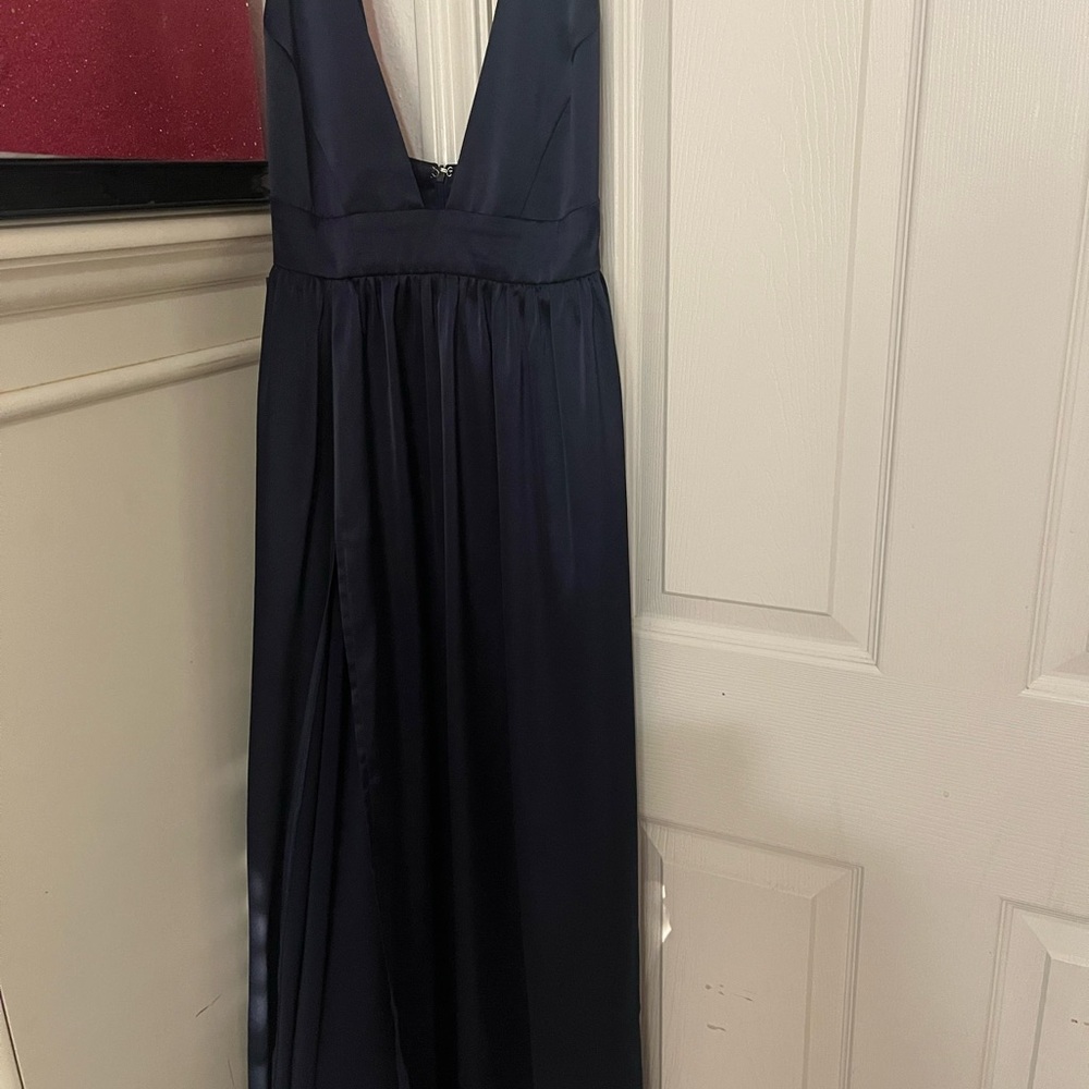 White Fox Boutique Blue Pleated Gown V-Neck Sleeveless
